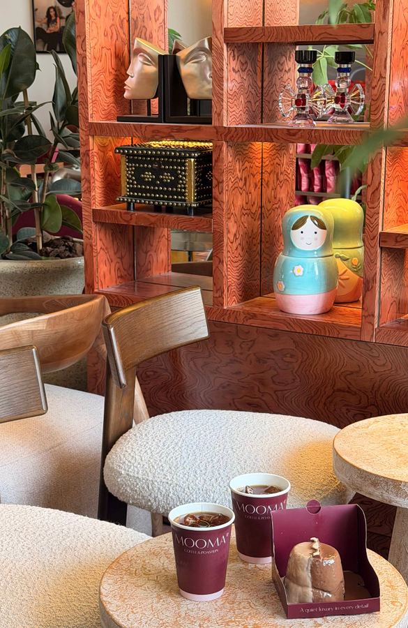MOOMA coffee and pastry on table